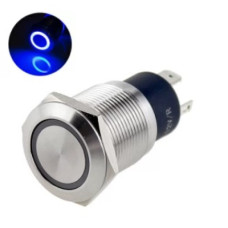 Кнопка антивандал 12мм 4pin плоская с подсветкой фиксация (синяя)