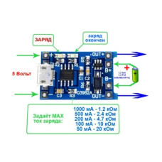 Контроллер заряда Li-ion аккумулятора (TP4056) гн. micro USB Контроллер заряда Li-ion аккумулятора (TP4056) гн. micro USB