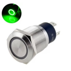 Кнопка антивандал 12мм 4pin плоская с подсветкой фиксация (зеленая)