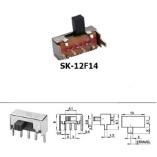 Переключатель движковый 2 положения SK-12F14 (1P2T) X-3mm Переключатель движковый 2 положения SK-12F14 (1P2T) X-3mm