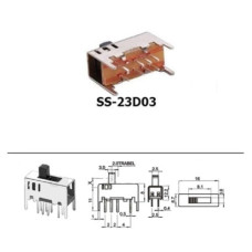 Переключатель движковый 3 пол. SS-23D03-G5 (2P3T) X-4mm