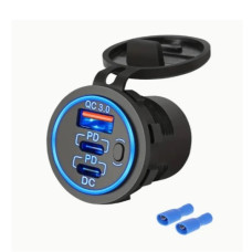 Зарядное устройство 12-24VDC 2x5VDC USB авто круглый ( 2xQC 3.0+PD) 3A