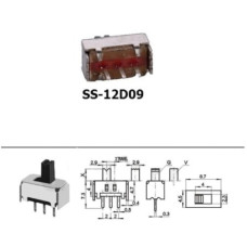 Переключатель движковый 2 положения SS-12D09 (1P2T) X-4mm Переключатель движковый 2 положения SS-12D09 (1P2T) X-4mm