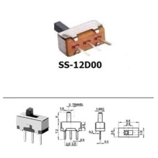 Переключатель движковый 2 положения SS-12D00 (1P2T) X-3mm Переключатель движковый 2 положения SS-12D00 (1P2T) X-3mm