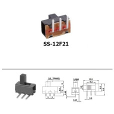 Переключатель движковый 2 положения SS-12F21 (1P2T) X-3mm Переключатель движковый 2 положения SS-12F21 (1P2T) X-3mm