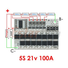 Контроллер заряда Li-ion аккумулятора BMS 5S 100A 18,5V (21V) Контроллер заряда Li-ion аккумулятора BMS 5S 100A 18,5V (21V)