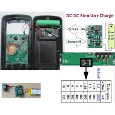 Модуль заряда Li-ion 4.2V с повышающим DC-DC преобразователем до 27V ( J5019 ) Модуль заряда Li-ion 4.2V с повышающим DC-DC преобразователем до 27V ( J5019 )