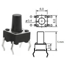 Кнопка тактовая h=5мм 6x6x5,0мм ( TC-0103 TS-A2PS-130 ) Кнопка тактовая h=5мм 6x6x5,0мм ( TC-0103 TS-A2PS-130 )