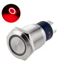 Кнопка антивандал 12мм 4pin плоская с подсветкой фиксация (красная)