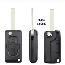 Корпус ключа CITROEN / Peugeot 4 кнопки ( жало HU83 ) ( батарейка на плате )