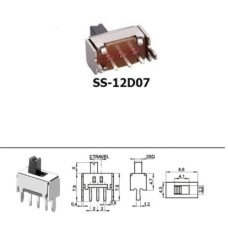 Переключатель движковый 2 положения SS-12D07 (1P2T) X-4mm Переключатель движковый 2 положения SS-12D07 (1P2T) X-4mm