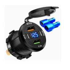 Зарядное устройство 12-24VDC 2x5VDC USB авто круглый 2xQC3.0+PD 30 Вт