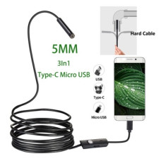 Эндоскоп водонепроницаемый USB 3в1  2M 5мм жесткий кабель