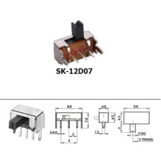 Переключатель движковый 2 положения SK-12D07 (1P2T) X-4mm Переключатель движковый 2 положения SK-12D07 (1P2T) X-4mm