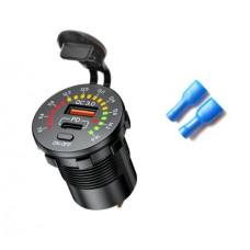 Зарядное устройство 12-24VDC 2x5VDC USB авто круглый ( QC 3.0+PD) 3A